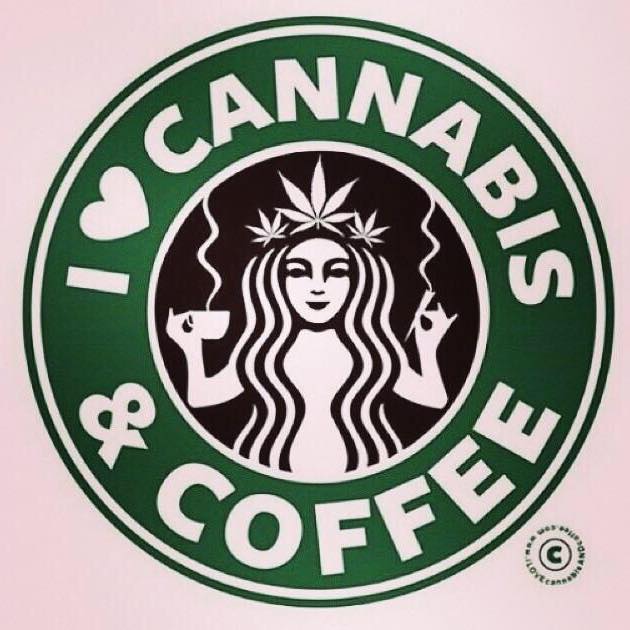 A spoof image of Starbucks logo says "I